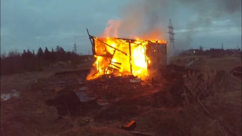 Extinguishing the fire. Burning of the building. Fire protection. Russia . Stock Footage 77166868