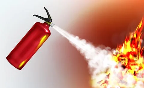 Extinguishing flame with fire extinguisher vector Иллюстрация