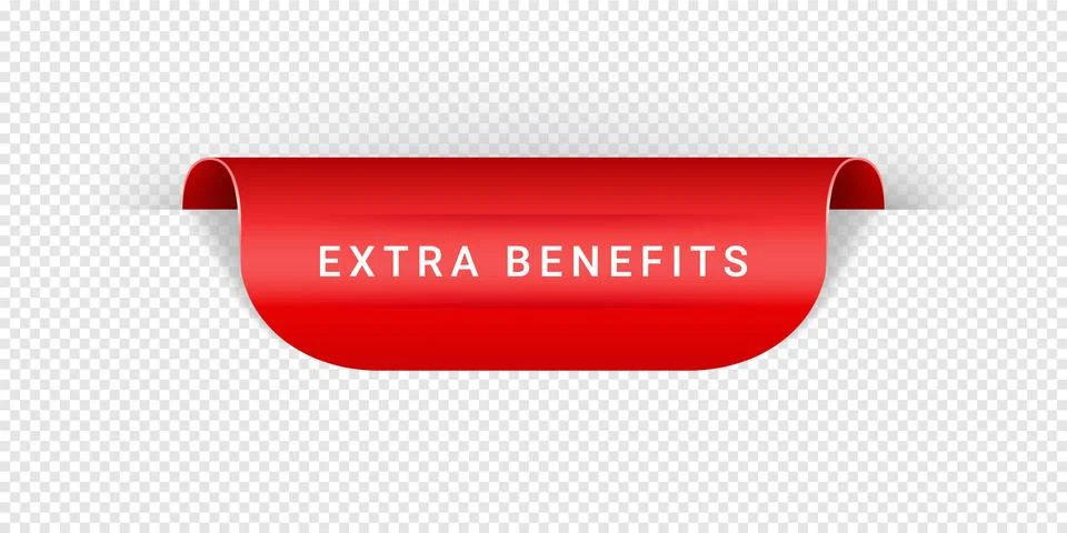 Extra Benefits Vector Sticker, Tag, Banner, Label, Sign Or Ribbon Realistic Red Stock Illustration