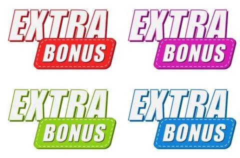 Extra bonus in four colors labels, flat design Stock Illustration