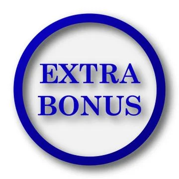 Extra bonus icon. Blue internet button on white background.. Illustrazione stock