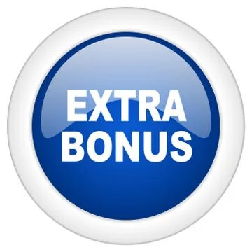 Extra bonus icon, circle blue glossy internet button, web and mobile app illu 스톡 일러스트