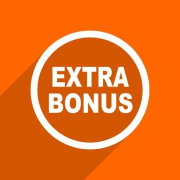 Extra bonus icon. Orange flat button. Web and mobile app design illustration Illustrazione stock