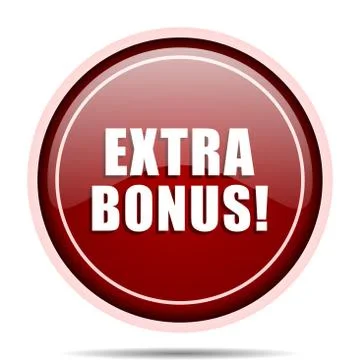 Extra bonus red glossy round web icon. Circle isolated internet button for we Illustrazione stock