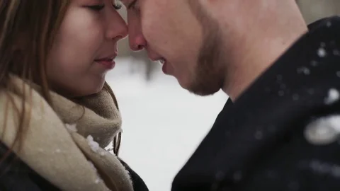 Extra close up of a calm beautiful romantic young happy 20s couple in love Stock Footage 73038332