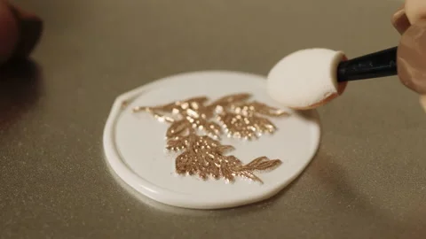 Extra close-up of the wax seal gilding and polishing process. Media. Needlework Video stock 223697741