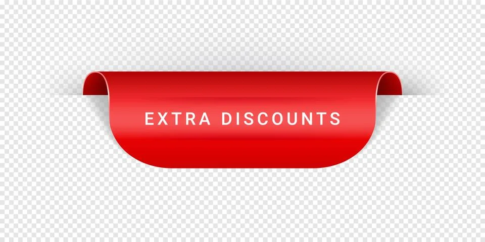 Extra Discounts Vector Sticker, Tag, Banner, Label, Sign Or Ribbon Realistic Red Stock Illustration