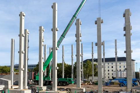 Extra heavy weight load mobile boom crane working modern city construction site 스톡 사진