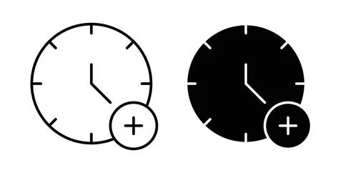 Extra hours icon in black and white. vector icon pack for websites Stock Illustration
