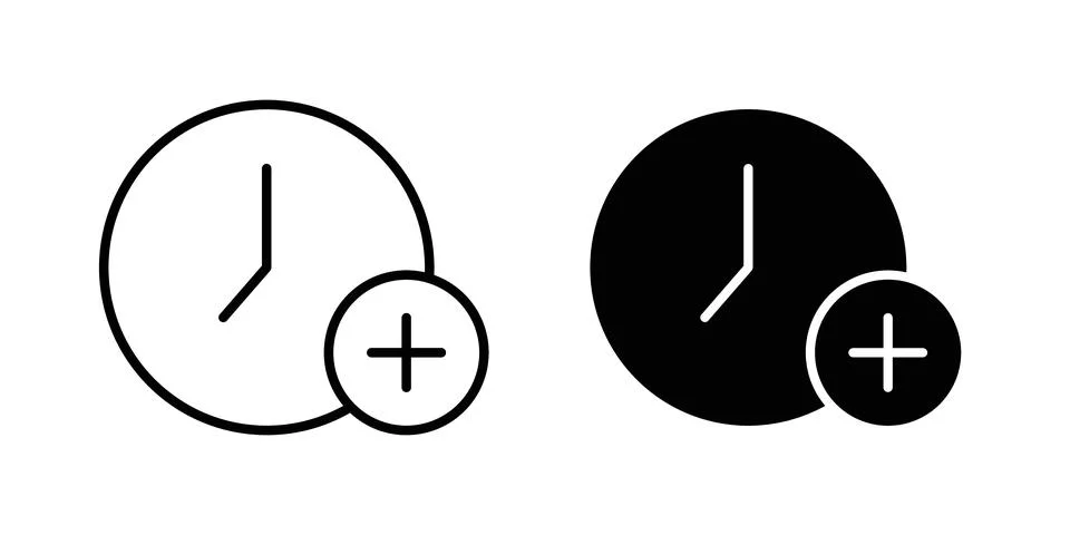 Extra hours icon solid, line, and editable vector set. Stock Illustration