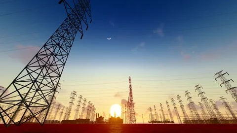 Extra the iron grid tower and substation Stock Footage 288078574