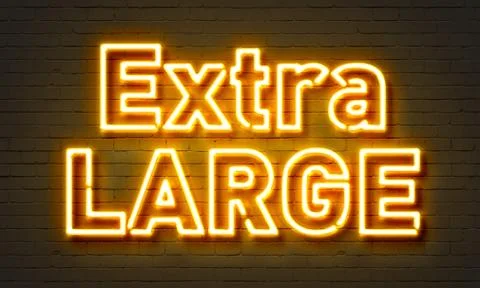Extra large neon sign on brick wall background. Stock-Illustration