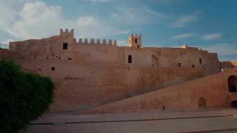 Extra large shot of strong walls of Ribat of Monastir construction. Stock Footage 296383769