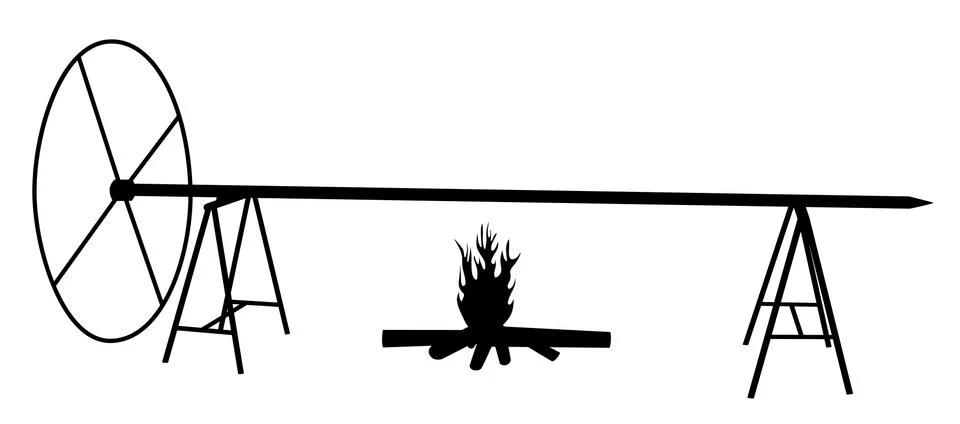 Extra large spit roast on open fire Stock Illustration