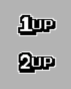 Extra life pixel image, 1up and 2up in game. 스톡 일러스트
