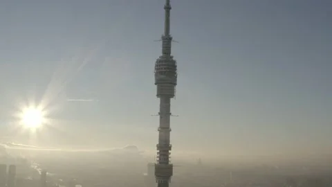 Extra long shot of Tv Tower Ostankino in Ice and Snow Stock Footage 147536252