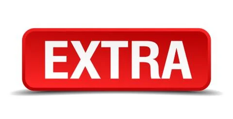 Extra red 3d square button isolated on white background Illustrazione stock