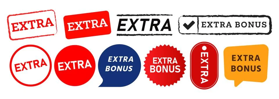 Extra square circle stamp and speech bubble label sticker sign for special Stock Illustration
