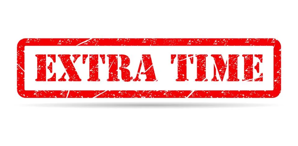 Extra time stamp symbol shadow, label sticker sign button, text banner vector Stock Illustration