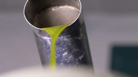 Extra virgin olive oil flows into the crusher. Olive Oil production Video stock 101828374