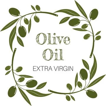 Extra Virgin Olive Oil lable with olive branches - vector illustration Illustrazione stock
