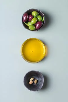 Extra virgin olive oil on a table Stock Photos