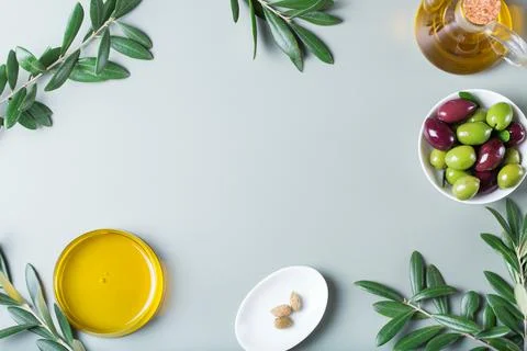 Extra virgin olive oil on a table Stock Photos