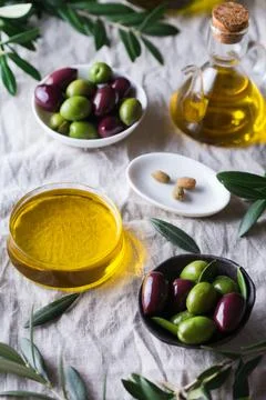 Extra virgin olive oil on a table Stock Photos