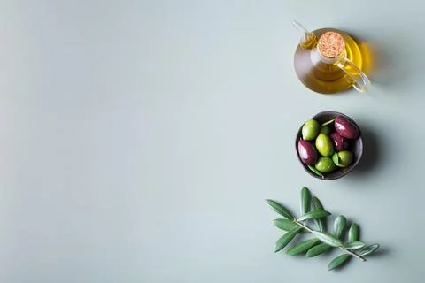 Extra virgin olive oil on a table Stock Photos