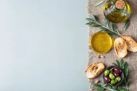 Extra virgin olive oil on a table Stock Photos