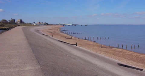 Extra wide shot looking up Marina Parade, on the Sheerness waterfront with Video stock 331152945