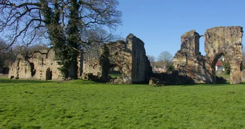 Extra Wide shot of the North side Elevation of Basingwerk Abbey, Stock Footage 344814326