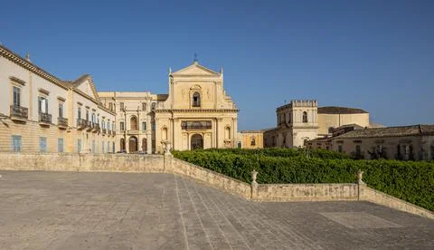 Extra wide view of the Duomo Square in Noto Stock Photos