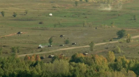 Extra wild shot military attack: soldiers, tanks, avia Stock Footage 65289562
