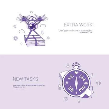 Extra Work And New Tasks Concept Template Web Banner With Copy Space 스톡 일러스트