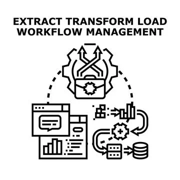 Extract transform load data workflow management process Stockillustratie
