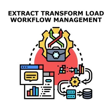 Extract transform load data workflow management process Stock Illustration