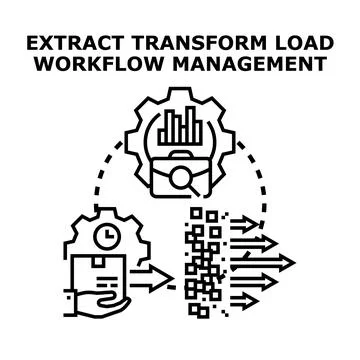 Extract transform load workflow management concept Stock Illustration