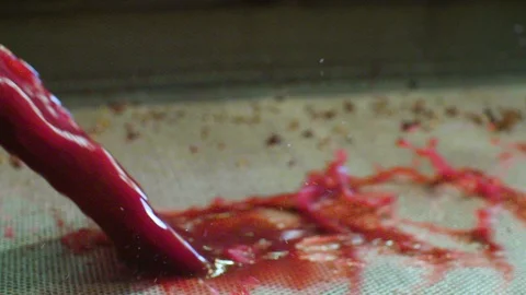 Extracted grape juice pouring on strainer Stock Footage 87808291