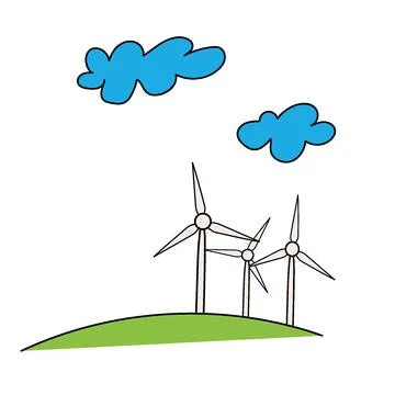 Extracting electricity with help of wind turbines Stock Illustration