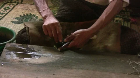 Extracting lotus threads, Myanmar Stock Footage 54425527