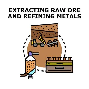 Extracting raw ore and refining metals industry process Stock Illustration