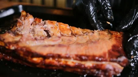 Extraction of bones from pig ribs. Stock Footage 167706506