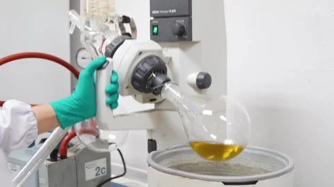 Extraction of chemical compound in the laboratory Stock Footage