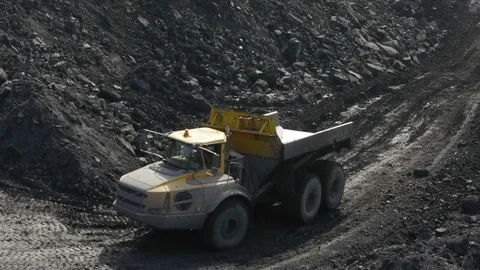 Extraction of coal in a quarry by an excavator Stock Footage 81263296