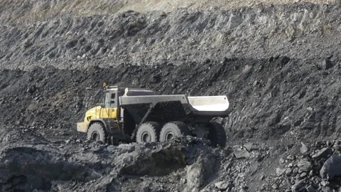Extraction of coal in a quarry by an excavator Stock Footage 81263299