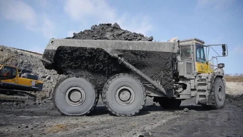 Extraction of coal in a quarry by an excavator Stock Footage 81263309