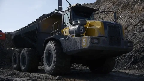 Extraction of coal in a quarry by an excavator Stock Footage 81263317