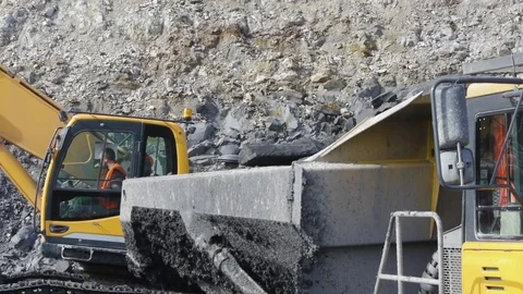 Extraction of coal in a quarry by an excavator Stock Footage 81263328