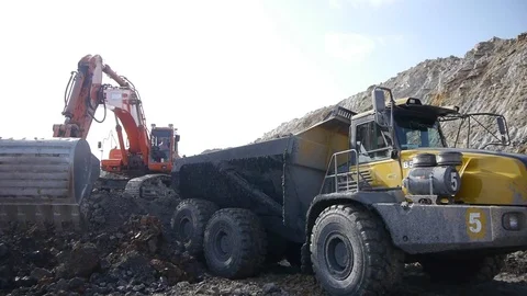 Extraction of coal in a quarry by an excavator Stock Footage 81263333